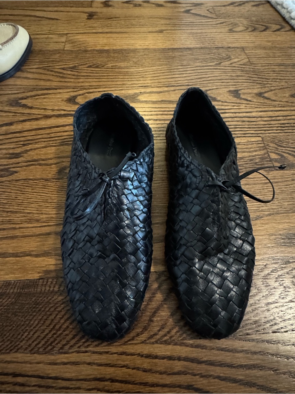 Massimo Dutti Black Woven Leather Flats